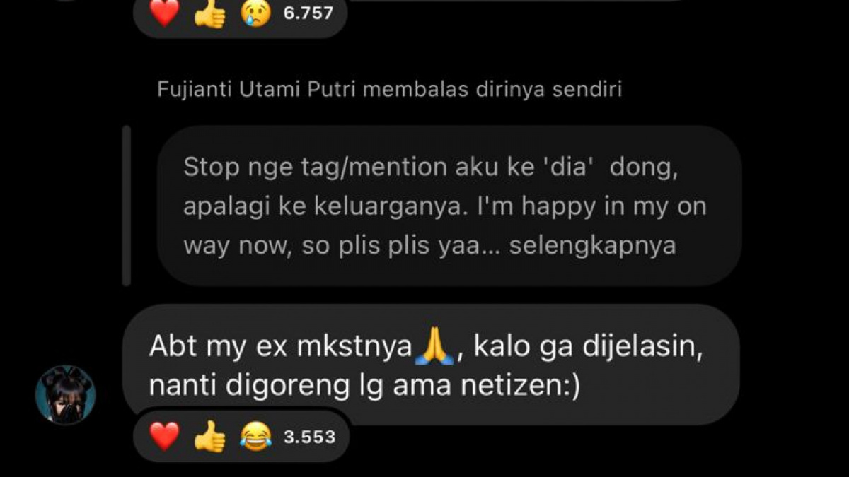 Tangkapan layar curhatan Fuji merasa sirih terus dikait-kaitkan dengan isu hubungan Thariq-Aaliyah. (Instagram)
