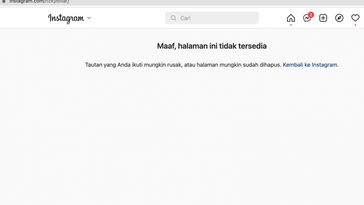 Laman Instagram Rizky Billar hilang