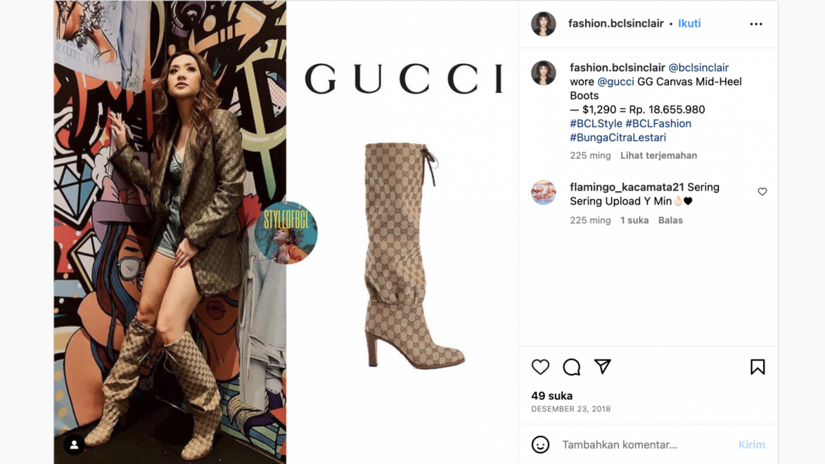 Heel boots Gucci yang dipakai BCL. [Instagram]