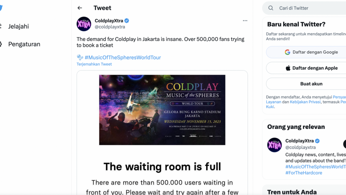 Cuitan akun @coldplayXtra