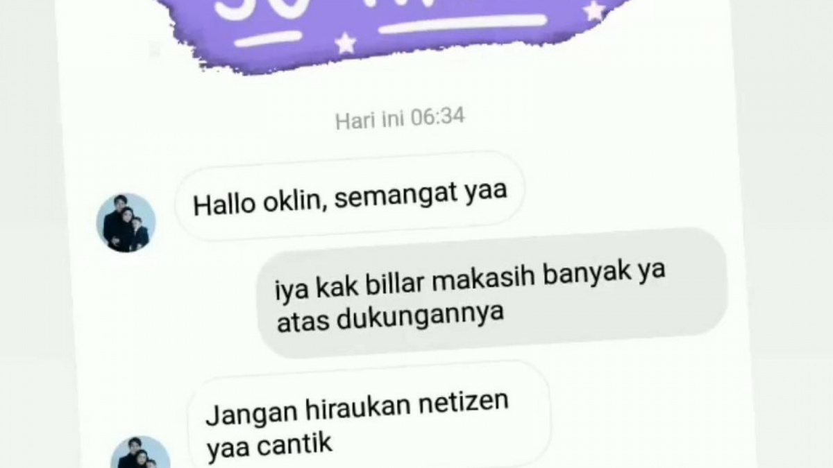 Chat palsu yang disebut dikirim Rizky Billar kepada Oklin Fia. [Instagram @rizkybillar]