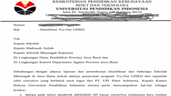 UPI Tegaskan Tidak Ada Penyelenggaraan Try-Out UPIED, Penerimaan Mahasiswa Hanya Melalui Skema Ini