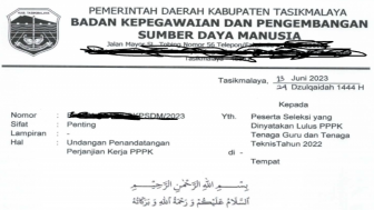 Guru dan Tenaga Teknis CPPPK Kabupaten Tasikmalaya, Tanda Tangani SPK 14 Juni 2023 di Aula BKPSDM