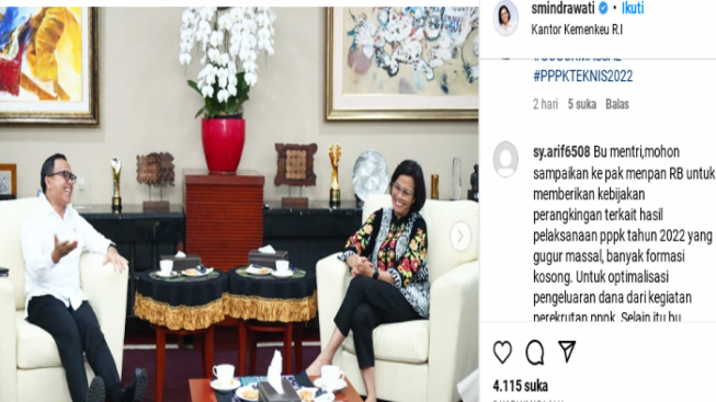 Terima Menteri PANRB Abdullah Azwar Anas Di Ruang Kerjanya, Menkeu Sri Mulyani Malah Dapat Titipan Ini dari Honorer Teknis, Soal Apa Ya