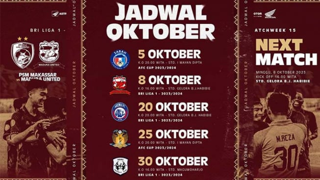 Jadwal Pertandingan Lengkap PSM Makasar Bulan Oktober BRI Liga 1 2023/2024