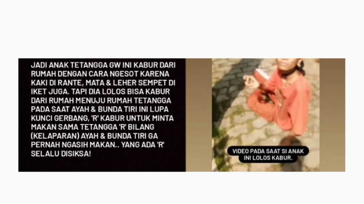 Laporan tetangga di Instagram tentang kondisi anak berinisial R. [Instagram/fannylauww]