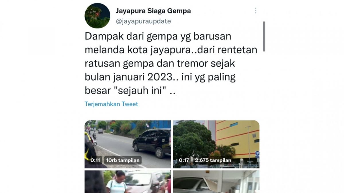 Tangkapan layar video dampak kerusakan akibat gempa Jayapura, Kamis (9/2/2023). [Twitter/@jayapuraupdate]