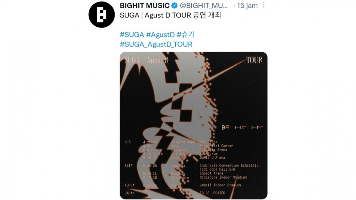 Pengumuman konser Suga BTS. [Twitter/BIGHIT_MUSIC]