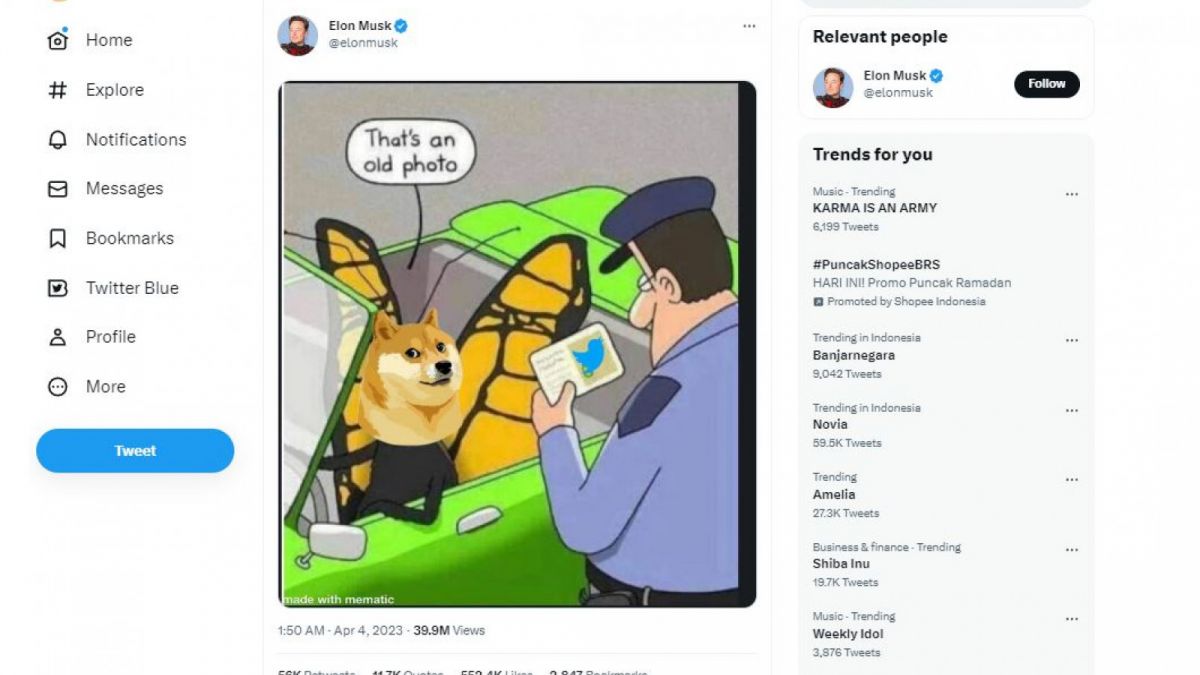 Pengumuman perubahan Twitter yang dilakukan Elon Musk lewat akun pribadinya. [Twitter/Elon Musk]