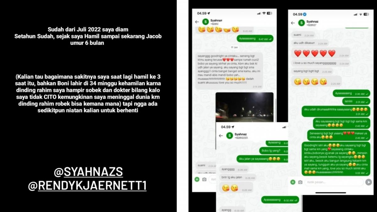 Bukti perselingkuhan Syahnaz dan Rendy yang diunggah Lady. [Instagram/@ladynayoan]