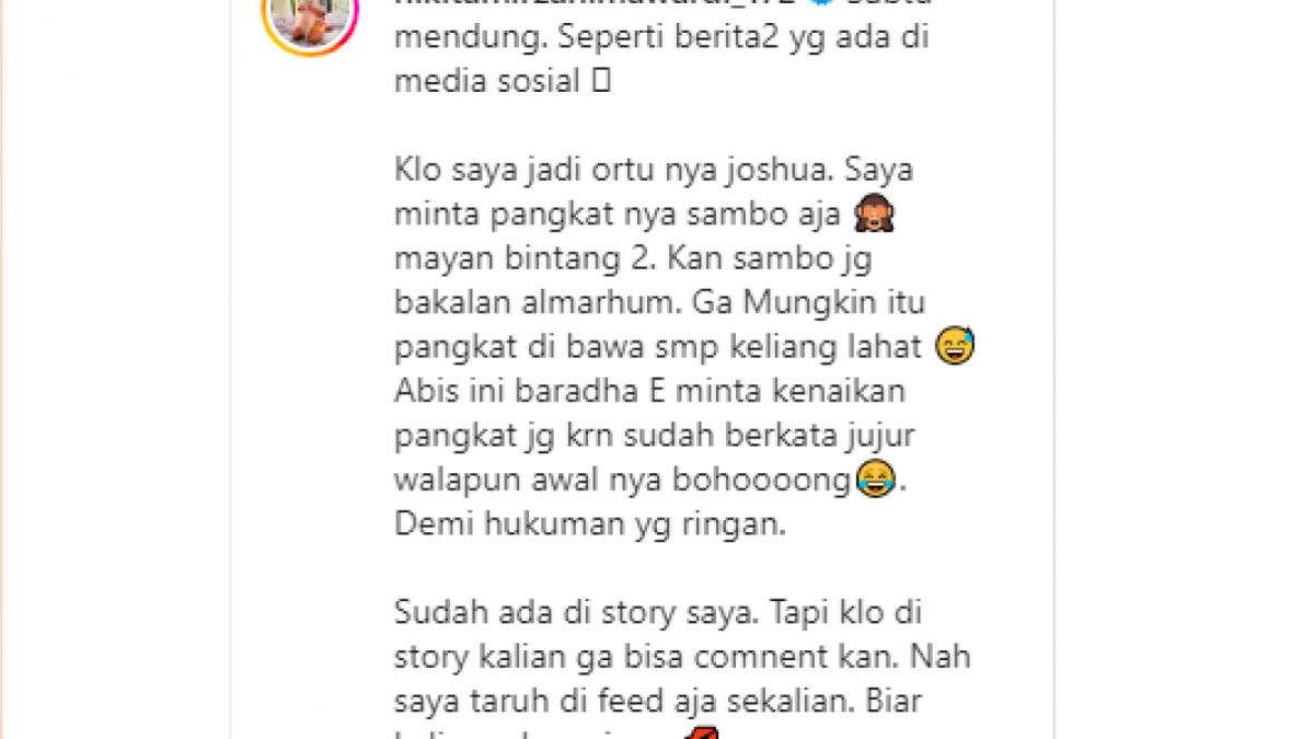 Unggahan Nikita Mirzani Sindir Orang Tua Brigadir J [[Instagram/@nikitamirzanimawardi_172]]