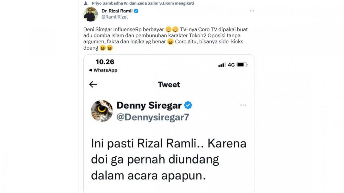 Cuitan Rizal Ramli membalas Denny Siregar [[Twitter]]
