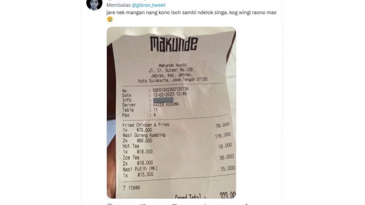Harga makanan di Resto Makunde yang ada di dalam Solo Safari. [[Twitter]]