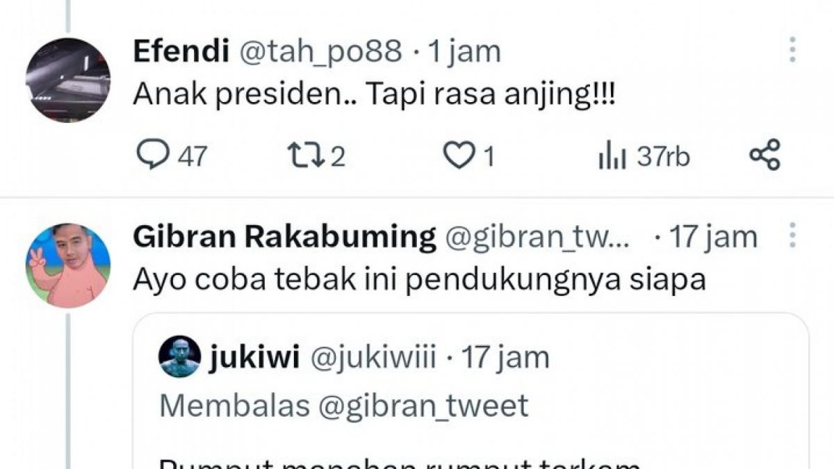 Gibran mendapat makian dari akun @tah_po88 dengan kata-kata kasar. [Twitter]