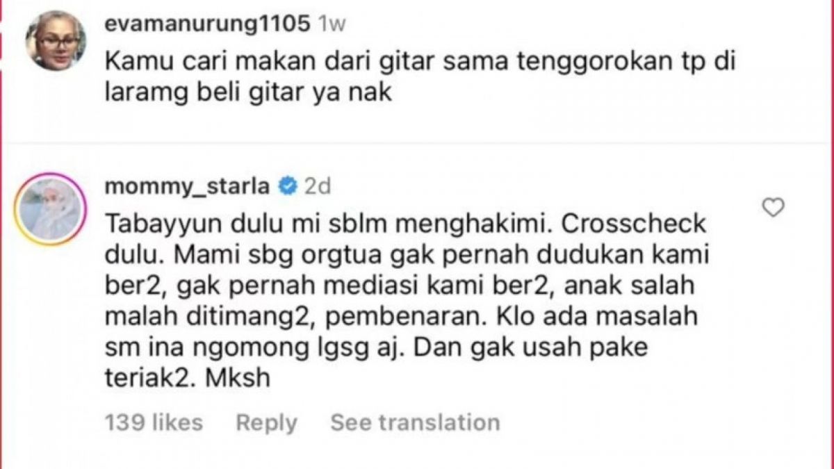 Perang Komentar Inara Rusli dan Ibunda Virgoun [[Instagram/@lambe_turah]]