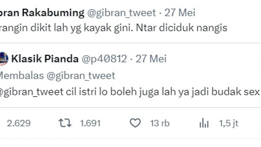 Cuitan yang diduga menghina istri Gibran, Selvi Ananda. [Twitter]