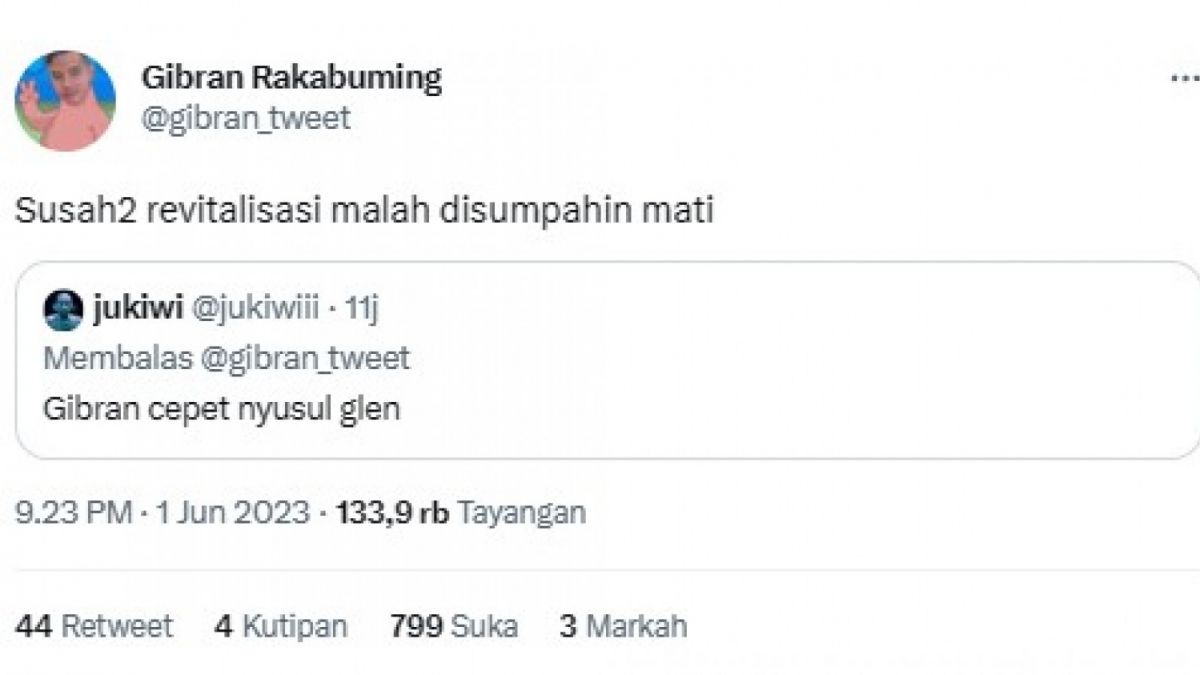 Cuitan Gibran saat disumpahin mati netizen [[Twitter]]