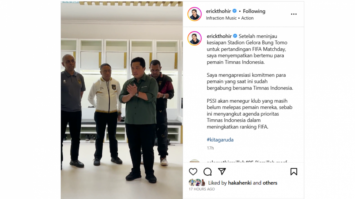 Ketua Umum PSSI Erick Thohir [[Instagram]]