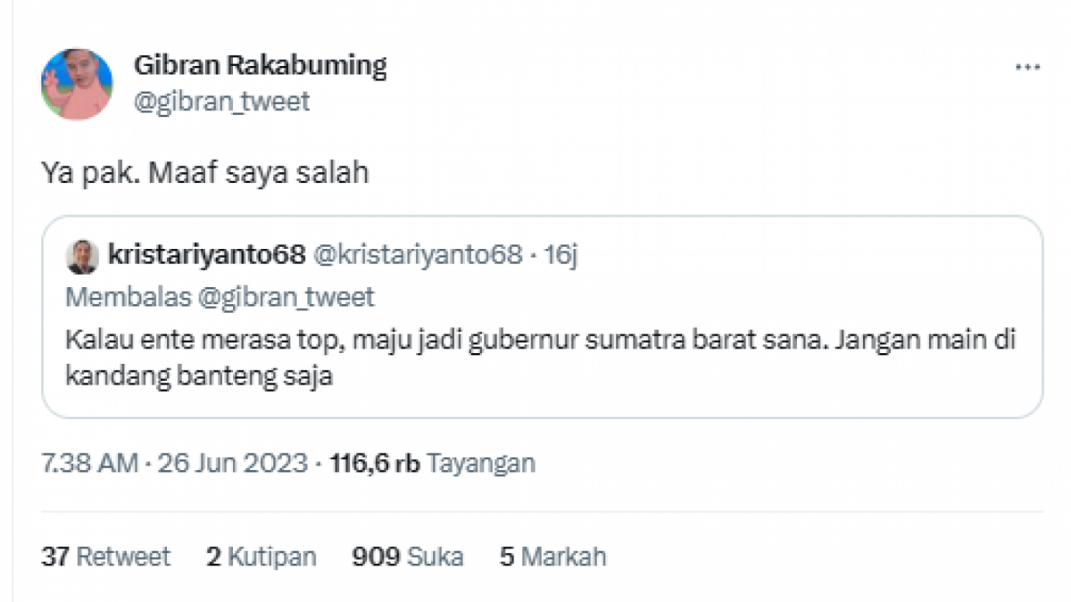 Cuitan netizen yang dibalas Gibran [[Twitter]]