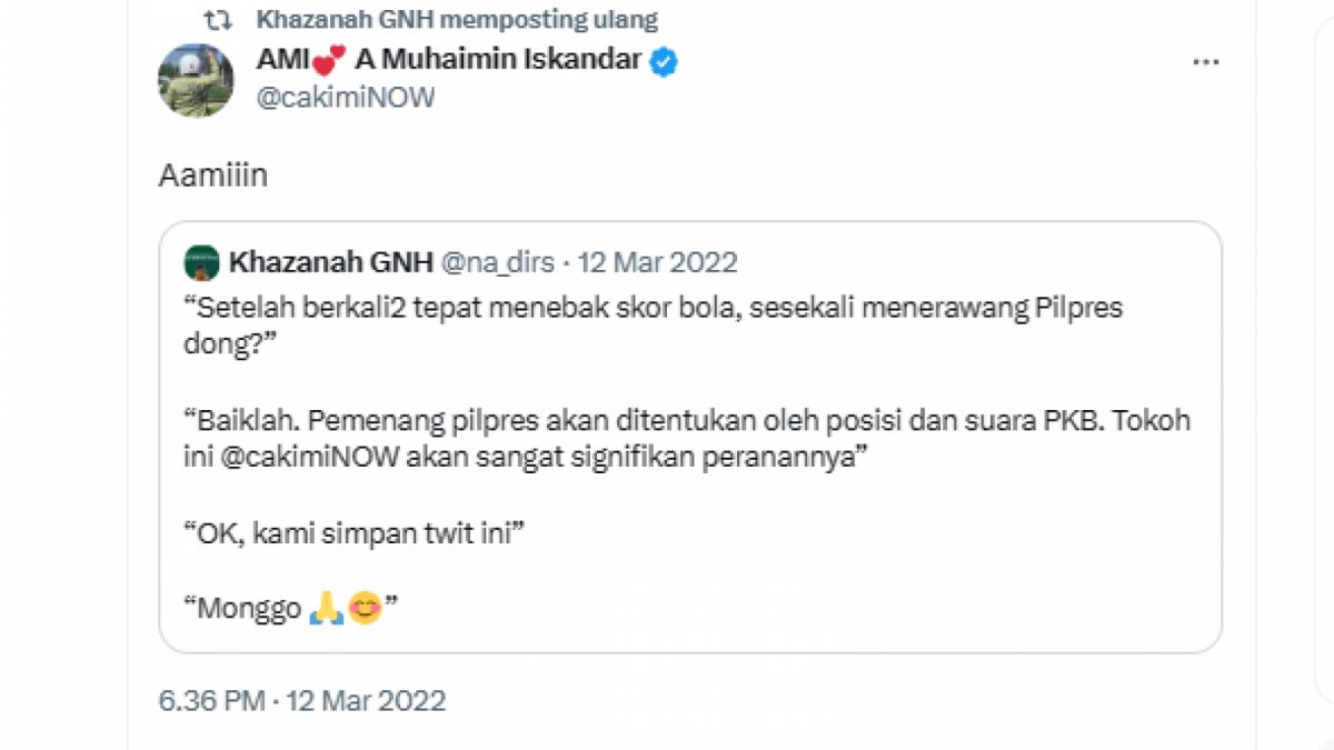 Prediksi Gus Nadir soal prediksi Cak Imin di Pilpres [[Twitter]]