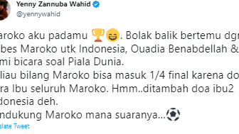 Yenny Wahid Bongkar Rahasia Kesuksesan Maroko Lolos Semifinal Piala Dunia 2022, Salah Satunya Ada Doa Ibu Indonesia