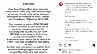 Rahmad Darmawan Klarifikasi Pernyataannya Terkait Dukungan Terhadap La Nyalla Mattalitti