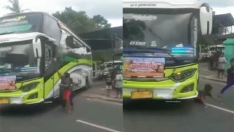 Ngeri! Kejar Bus Telolet, Bocah Ini Nyaris Terlindas