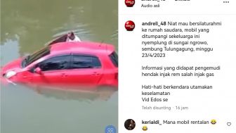 Silaturahmi Jadi Batal Gegara Mobilnya Tercebur Sungai, Videonya Viral Pula