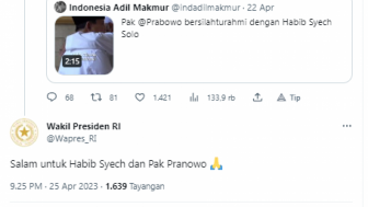 Gara-gara Typo Kirim Salam ke Prabowo Subianto, Akun Wapres Dituding Buzzer Ganjar Pranowo