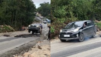 Viral Jalanan Bergelombang di Kalimantan! Mobil Hampir Terbang