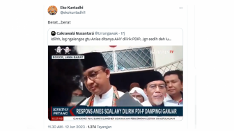 Ditanya Soal AHY Dilirik PDI Perjuangan, Publik Soroti Ekspresi Anies Baswedan:Wajahnya Kecut Banget Ya