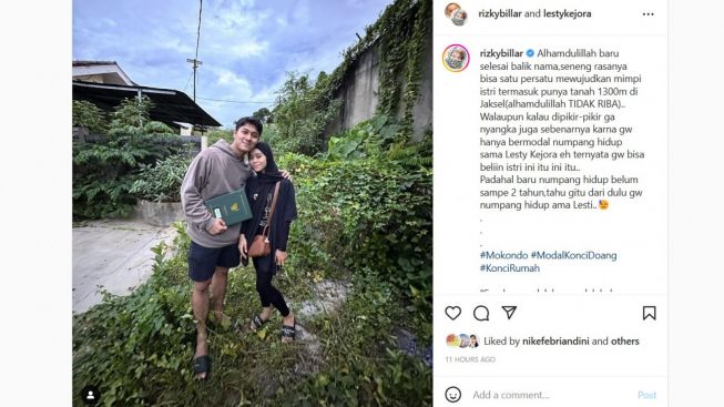 Pamer Belikan Tanah ke Istrinya, Rizky Billar Akui Hidupnya Numpang dengan Lesti Kejora
