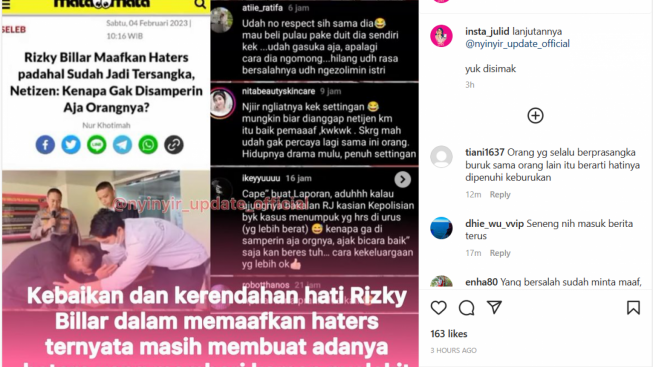 Rizky Billar Tunjukkan Kerendahan Hati Maafkan Haters, Netizen: Ngelihatnya Kayak Settingan