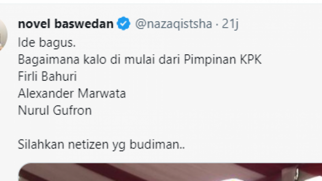 KPK Minta Bantuan Netizen Info Pejabat yang Punya Harta Tak Wajar, Novel Baswedan: Gimana Kalo Dimulai dari Firli Bahuri