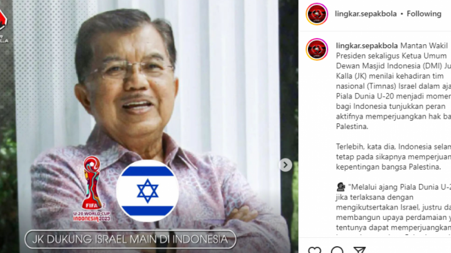 Jusuf Kalla Dukung Israel Main di Piala Dunia U-20: Jadi Langkah Perdamaian