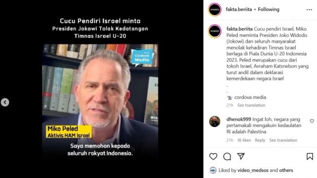 Usai Batal Jadi Tuan Rumah Piala Dunia U-20, Muncul Video Cucu Pendiri Israel, Ungkap Kekejaman Zionis ke Palestina