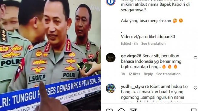 Kocak! Netizen Ini Kritik Penulisan Nama Kapolri di Baju, Publik: Benar Sih, Penulisan Bahasa Indonesia