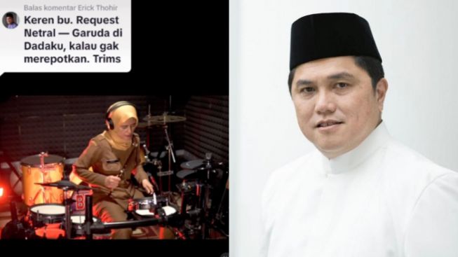 Viral! Ibu-ibu PNS Jago Main Drum, Mainkan Lagu Request dari Erick Thohir