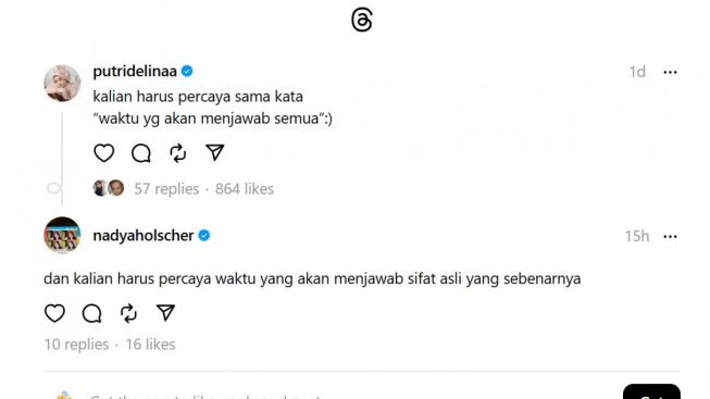 Putri Delina Unggah Status Diduga Sindir Nathalie Holscher, Balasan Nadya  Holscher buat Suasana Makin Keruh - Joglo