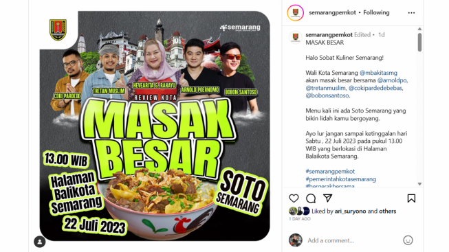 Duh! Kegiatan Masak dari Pemkot Semarang Jadi Sorotan Publik: Kok Makanan Semua Programnya, Hadeehh...