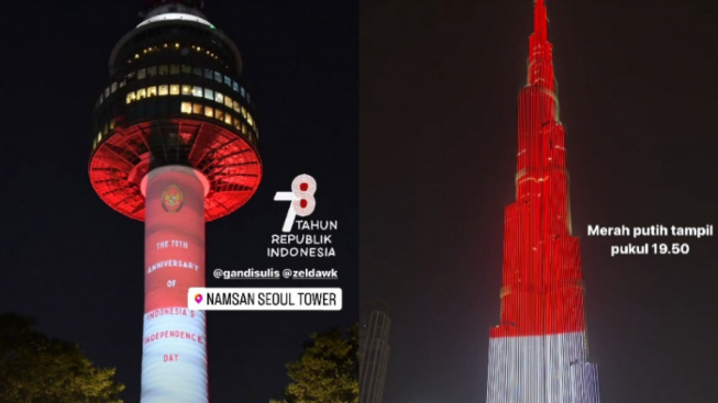 Burj Khalifa di Dubai dan Namsan Tower di Seoul Bertabur Merah Putih