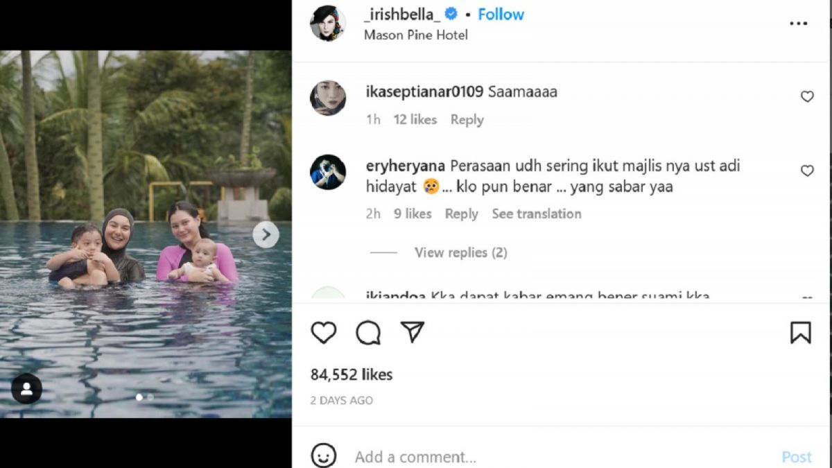 unggahan Instagram Irish Bella. [tangkap layar Instagram/@_irishbella_]