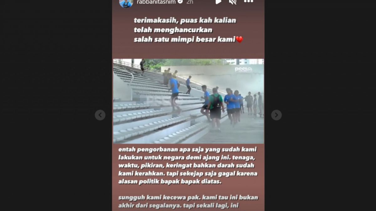 Status pemain Timnas U-20, Rabbani Tasnim di Instagram pribadinya. [bidik layar Instagram/@rabbanitasnim]