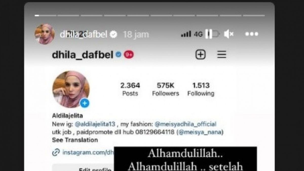 Unggahan Aldila Jelita (Instagram)
