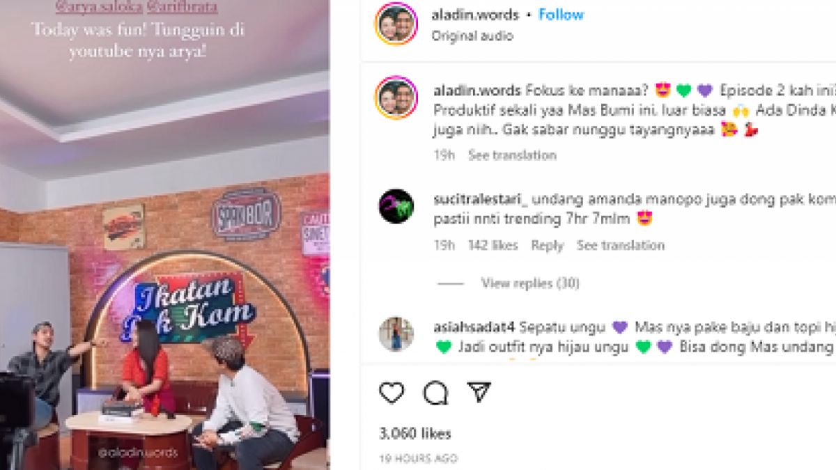 Arya Saloka dikabarkan jalani syuting program baru 'Ikatan Pak Kom' [Instagram @aladin.words]