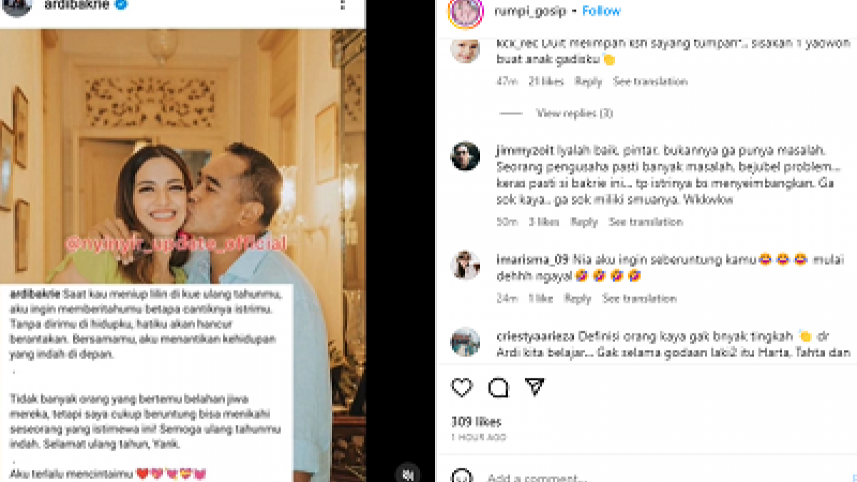 Ardi Bakrie beri ucapan selamat ulang tahun untuk Nia Ramadhani [Instagram @rumpi_gosip]