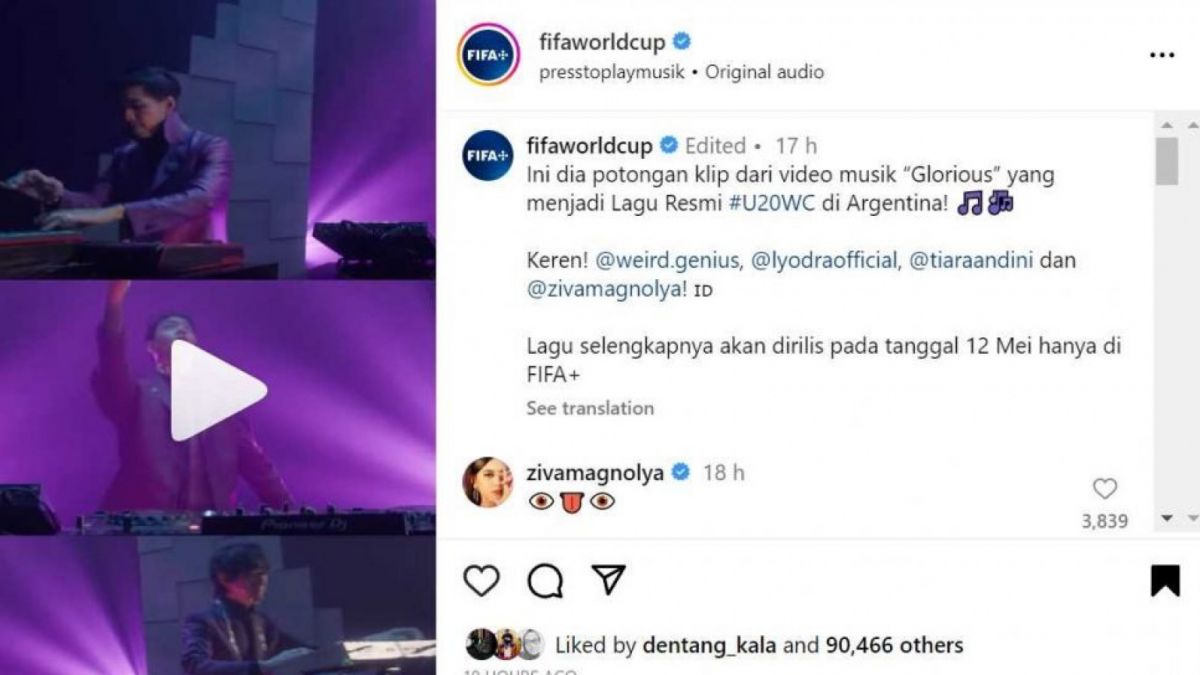 Lagu Glorius milik Weird Genius, tetap menjadi soundtrack Piala Dunia U-20 2023 [IG@fifaworldcup]