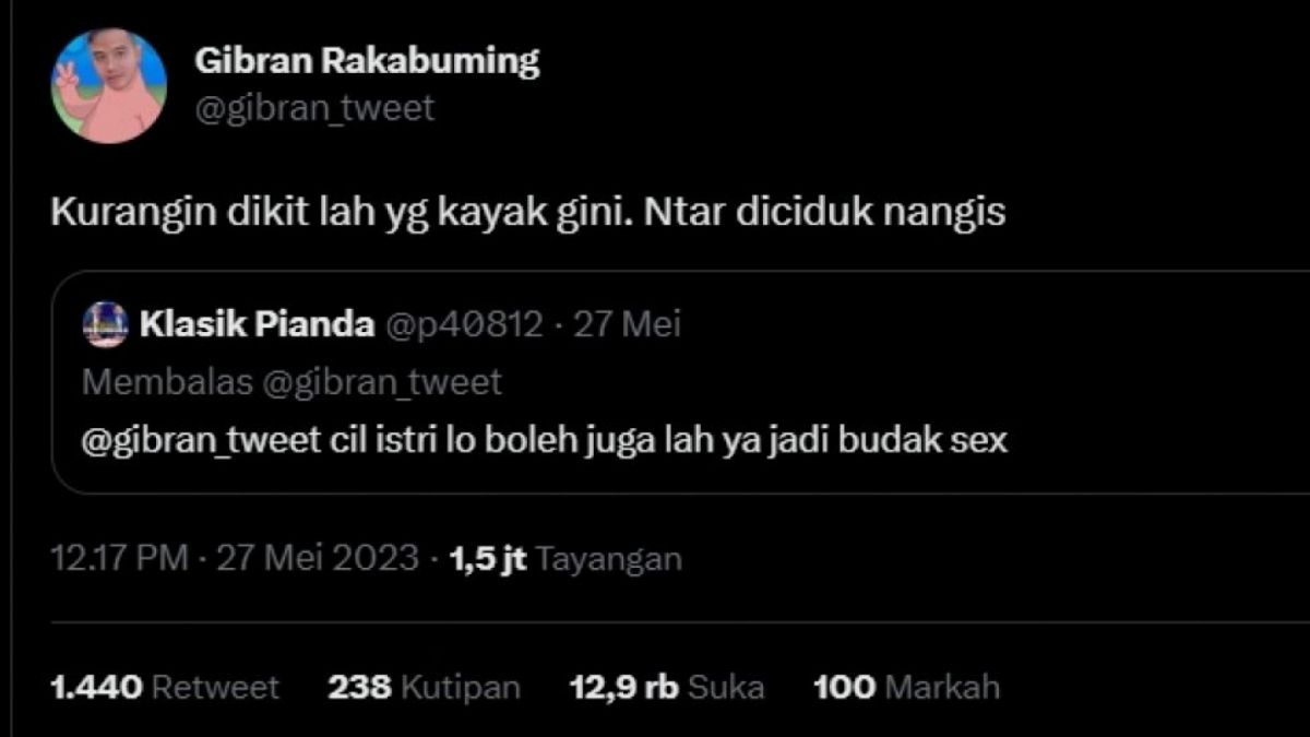 Cuitan Gibran Rakabuming saat istrinya dilecehkan (Twitter)