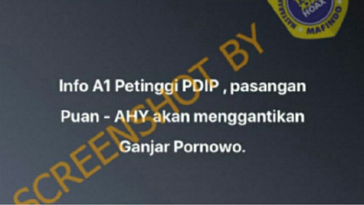 Bukti tangkap layang unggahan Facebook yang menarasikan seolah Puan-AHY menggantikan Ganjar Pranowo di Pilpres 2024.