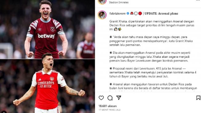 Kabar Terbaru Arsenal: Granit Xhaka Hengkang ke Leverkusen, Declan Rice Siap Jadi Pengganti